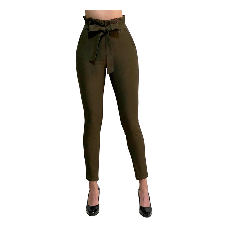 Pantalón Dama Cinturón Moño Cintura Plisada