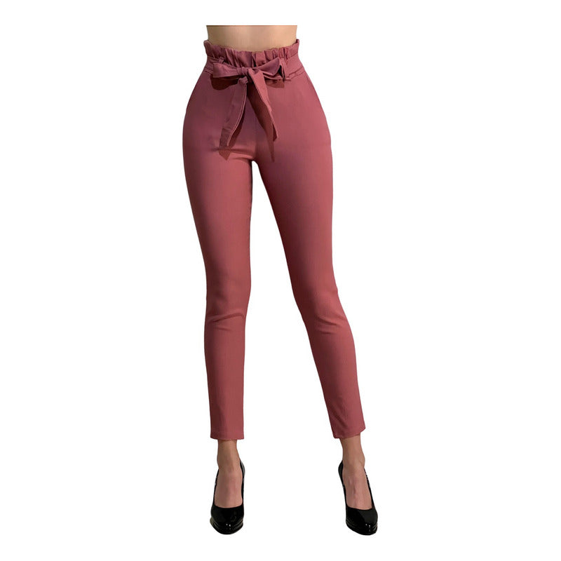 Pantalón Dama Cinturón Moño Cintura Plisada
