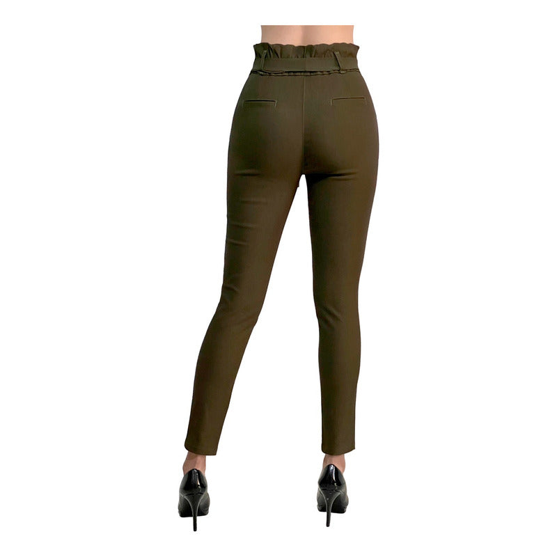 Pantalón Dama Cinturón Moño Cintura Plisada