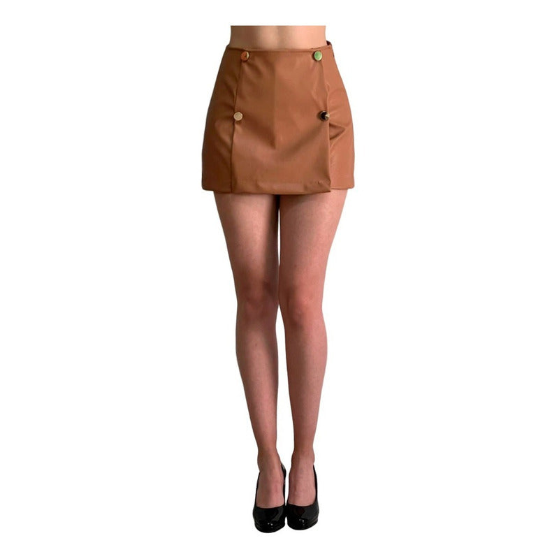 Short Falda Vinipiel Cuatro Botones