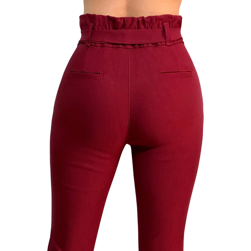 Pantalón Dama Cinturón Moño Cintura Plisada
