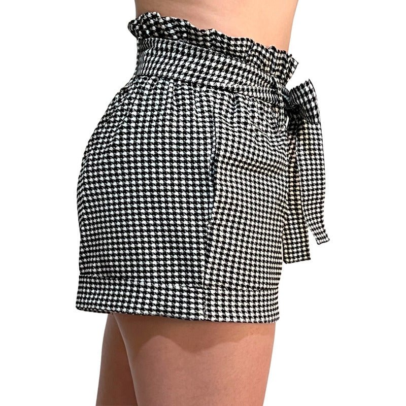 Short Dama Cinturón Moño Pata De Gallo - AIDEE GIAN
