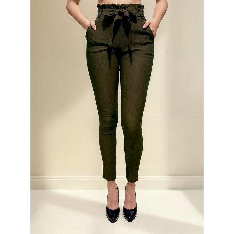 Pantalón Dama Cinturón Moño Cintura Plisada