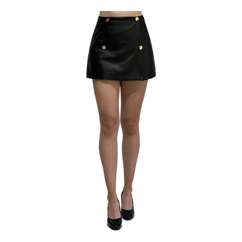 Short Falda Vinipiel Cuatro Botones