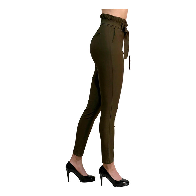 Pantalón Dama Cinturón Moño Cintura Plisada