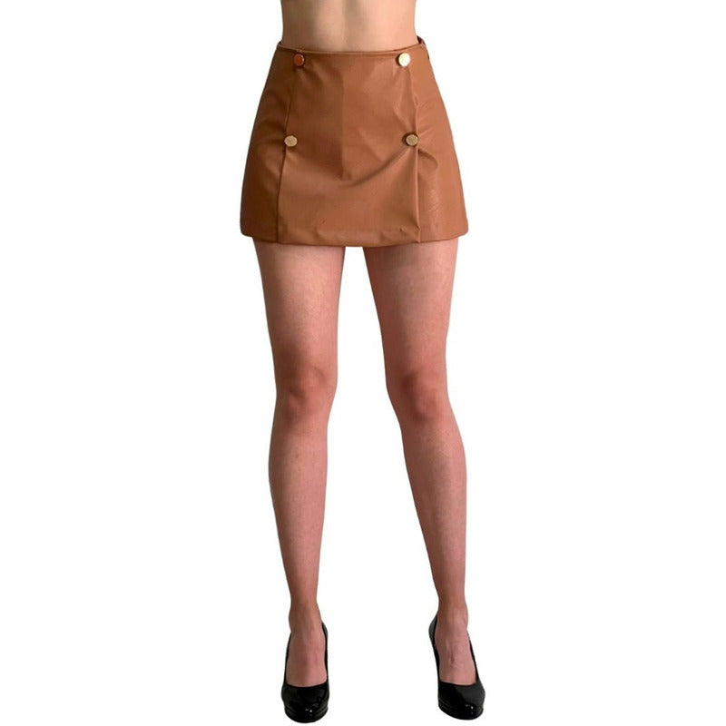 Short Falda Vinipiel Cuatro Botones