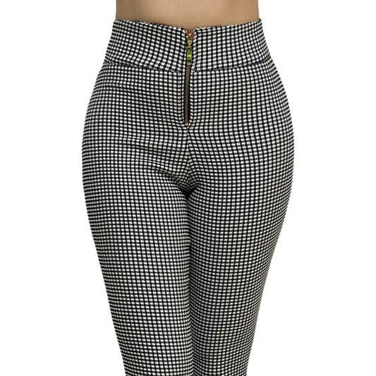 Pantalón Cuadros Dama Tiro Alto Cierre Metálico Premium