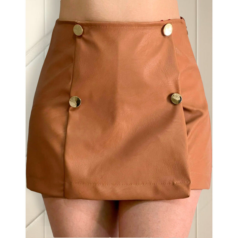 Short Falda Vinipiel Cuatro Botones