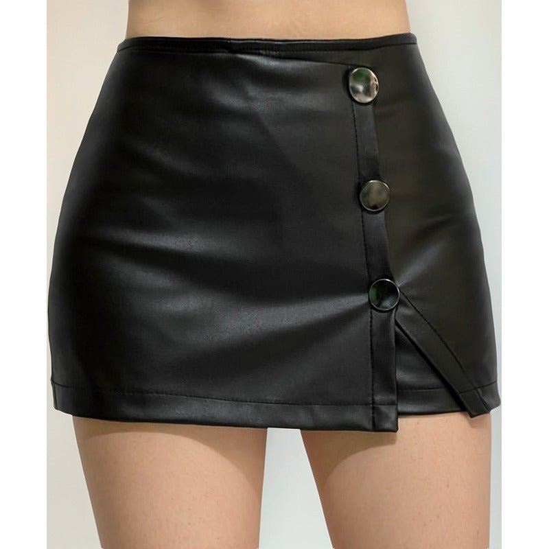 Short Falda Mujer Botones Metálicos Negros Y Abertura - AIDEE GIAN