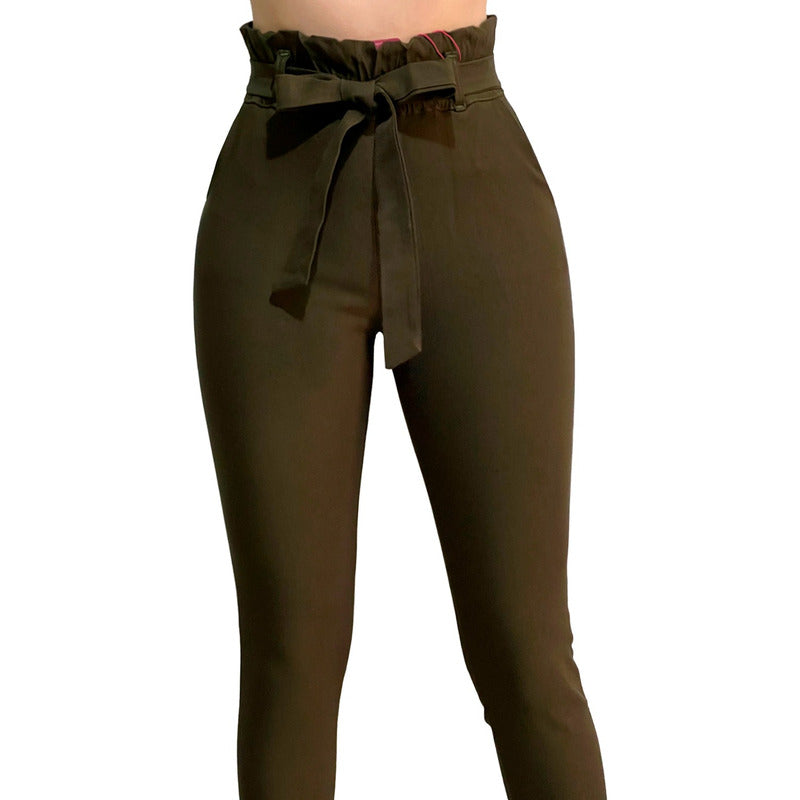 Pantalón Dama Cinturón Moño Cintura Plisada