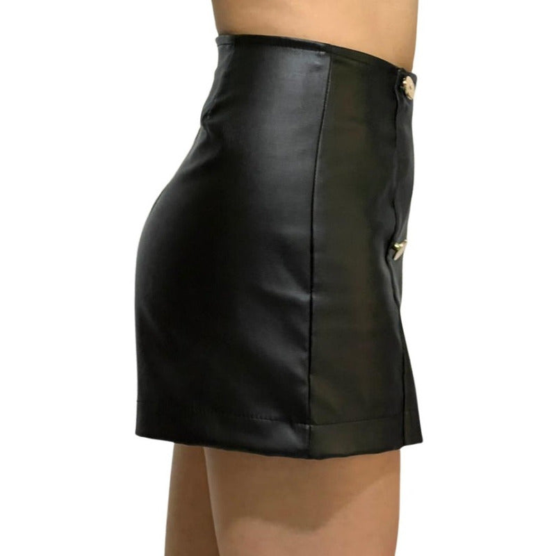Short Falda Vinipiel Cuatro Botones