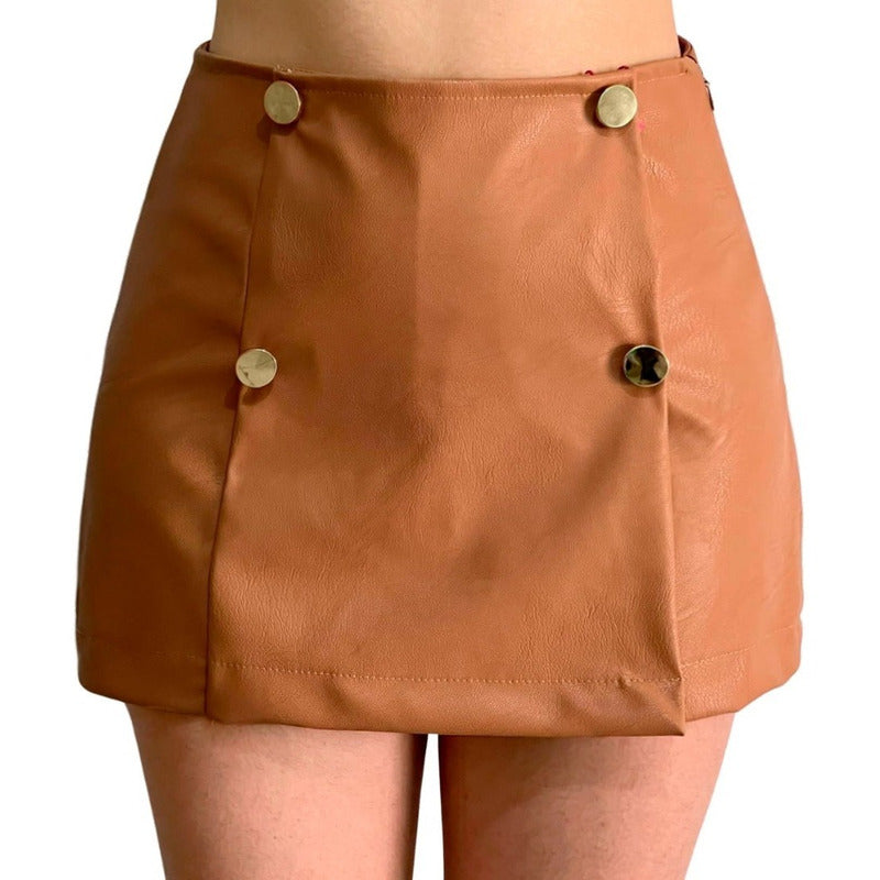 Short Falda Vinipiel Cuatro Botones
