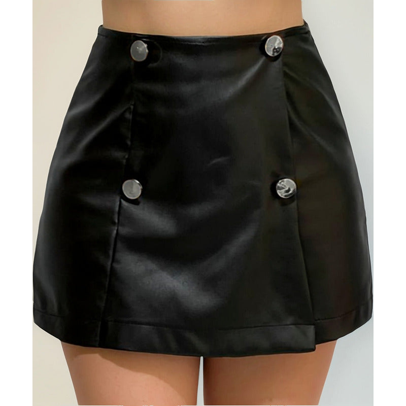 Short Falda Vinipiel Cuatro Botones