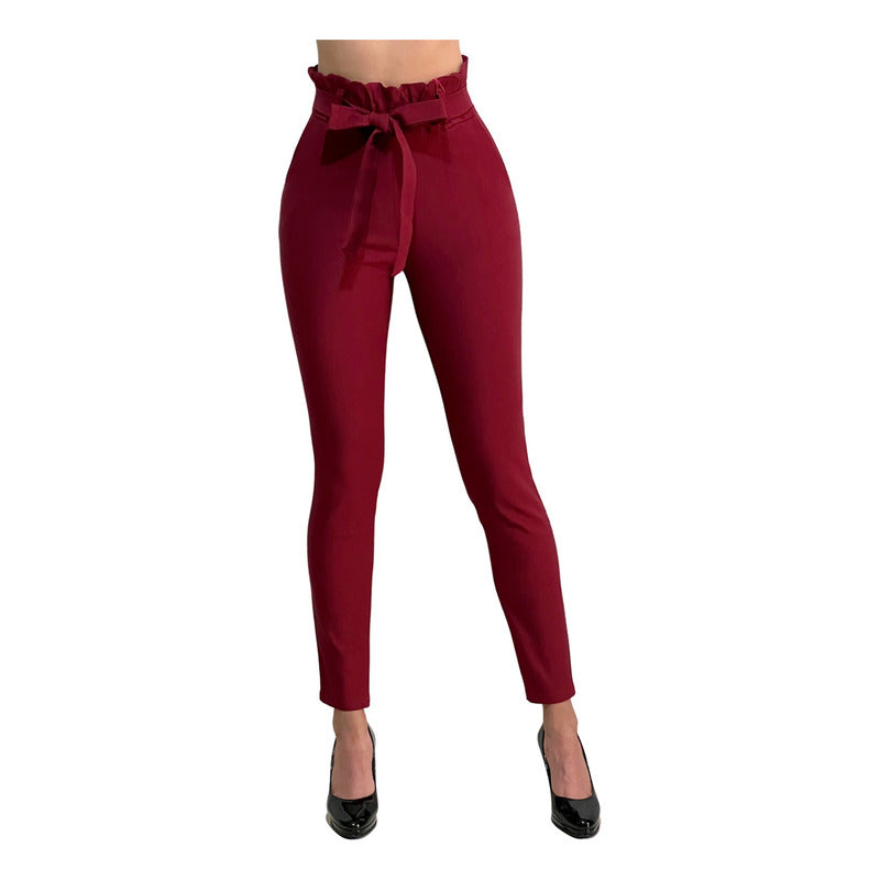 Pantalón Dama Cinturón Moño Cintura Plisada