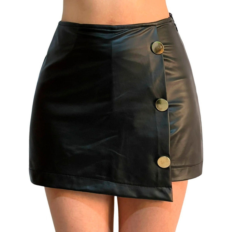 Falda Short Vinipiel Cruzado 3 Botones