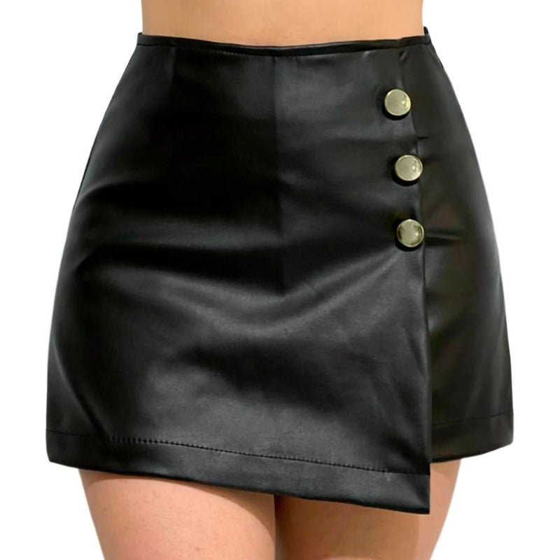 Falda Short Vinipiel Triple Botón Al Costado - AIDEE GIAN