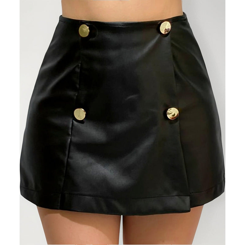 Short Falda Vinipiel Cuatro Botones