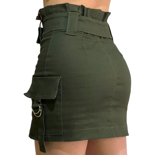 Falda Cargo Mujer Gabardina Cinturón Incluido