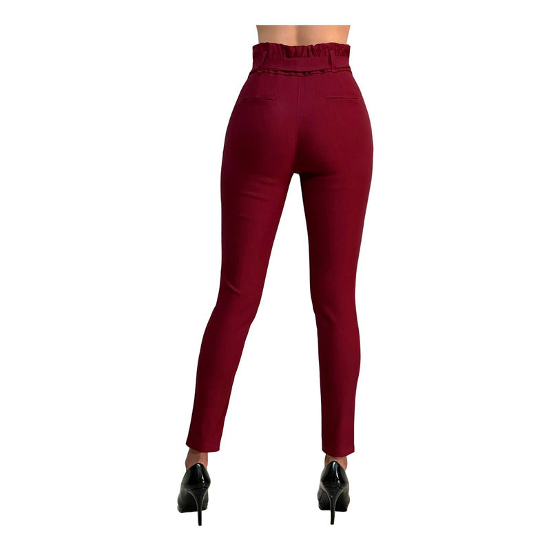 Pantalón Dama Cinturón Moño Cintura Plisada