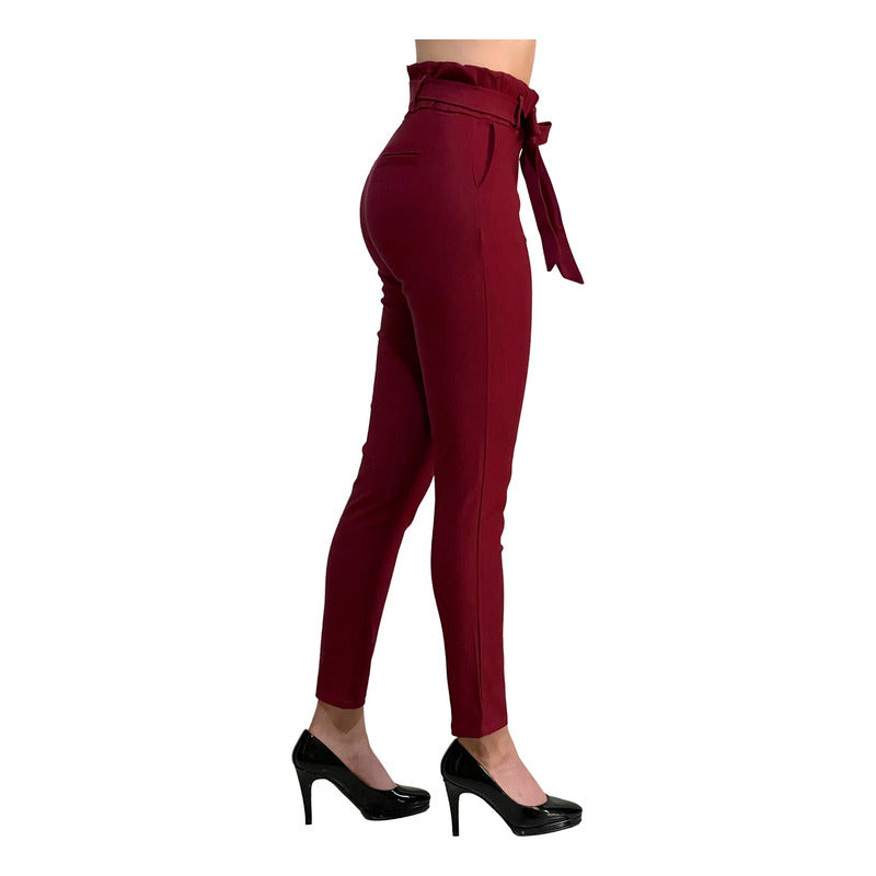 Pantalón Dama Cinturón Moño Cintura Plisada