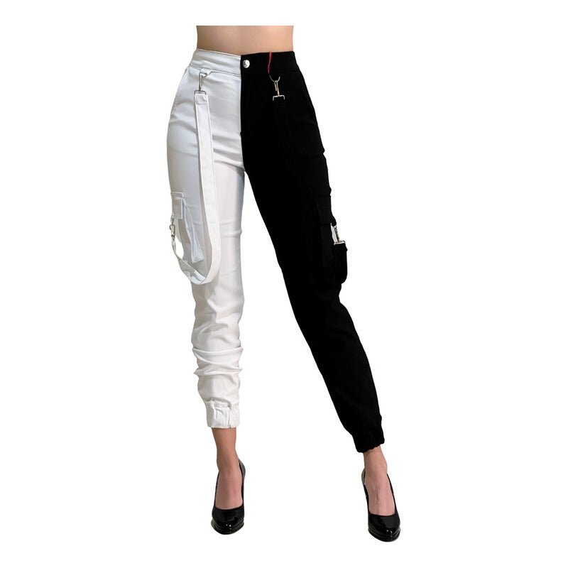 Jogger Cargo Bicolor Con Tirantes Desmontables Stretch Mujer