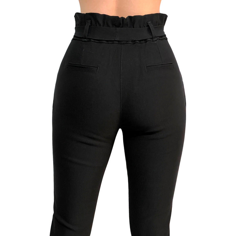Pantalón Dama Cinturón Moño Cintura Plisada