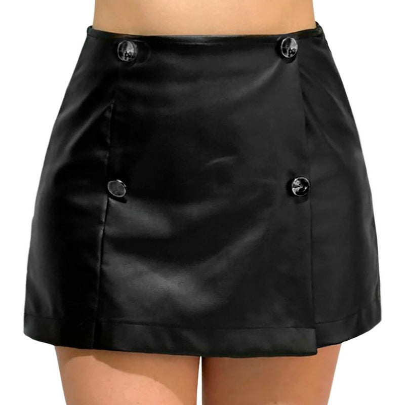 Short Falda Vinipiel Cuatro Botones