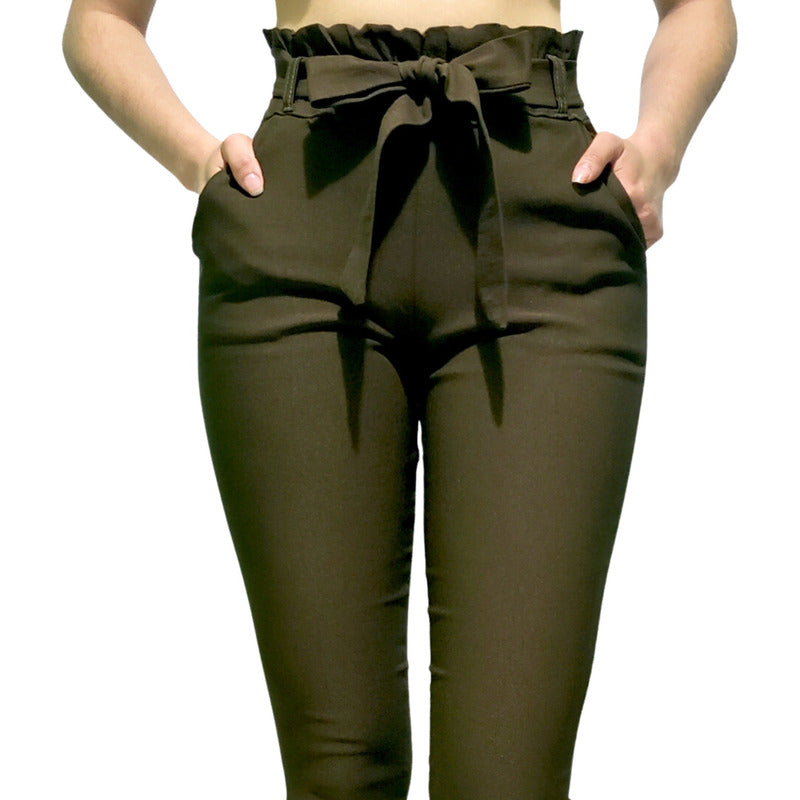 Pantalón Dama Cinturón Moño Cintura Plisada