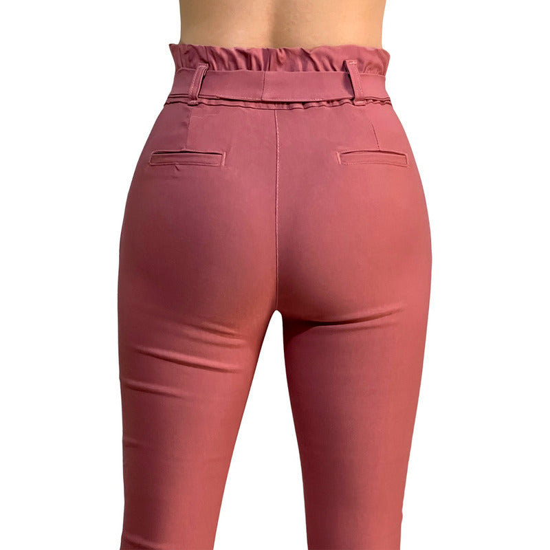 Pantalón Dama Cinturón Moño Cintura Plisada