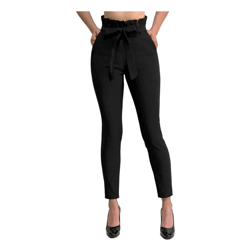 Pantalón Dama Cinturón Moño Cintura Plisada