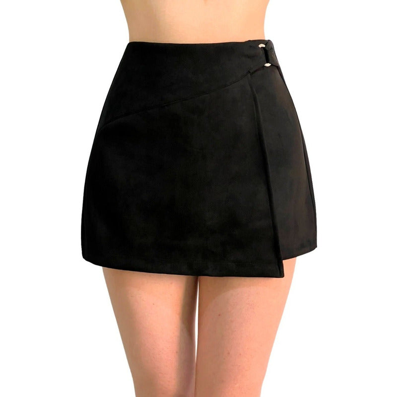 Short Falda Suede Con Aro Metálico