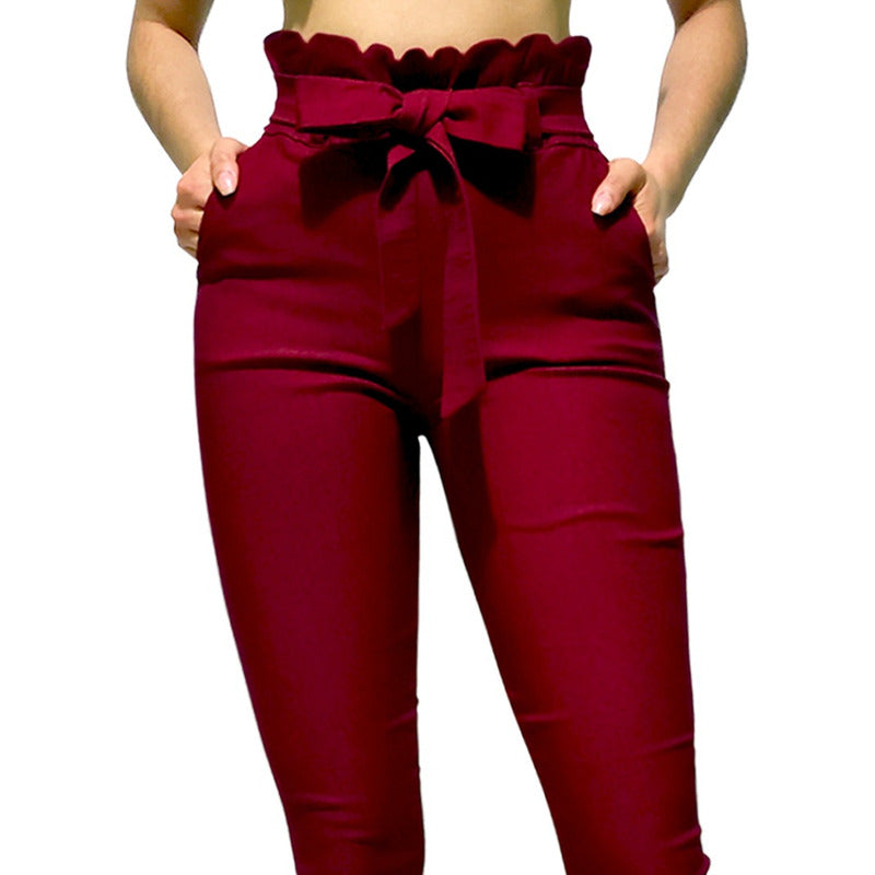 Pantalón Dama Cinturón Moño Cintura Plisada
