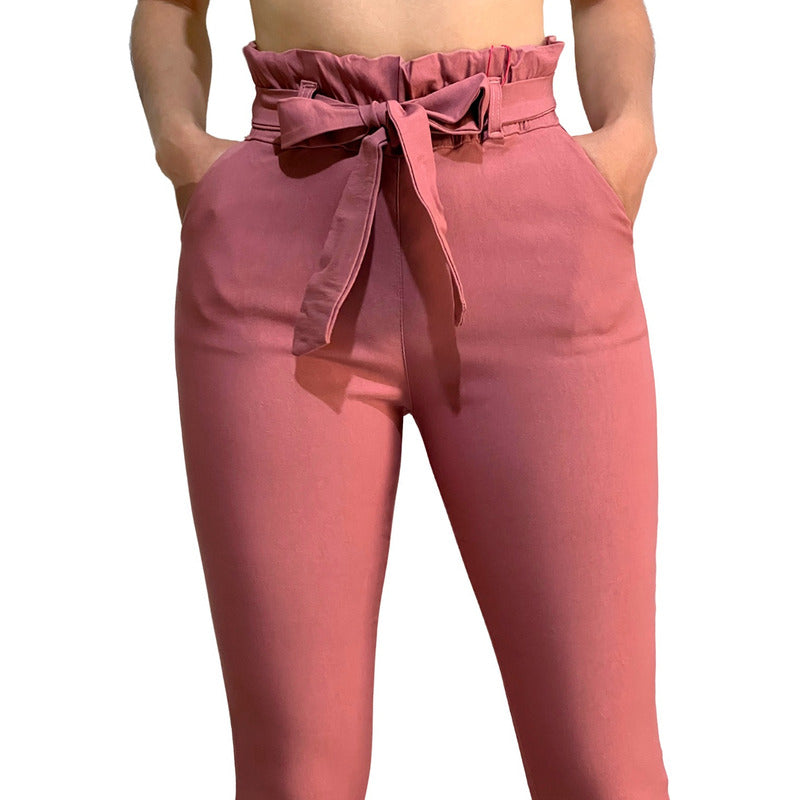 Pantalón Dama Cinturón Moño Cintura Plisada