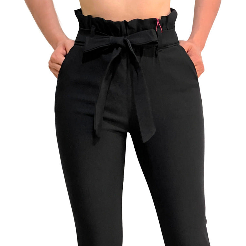 Pantalón Dama Cinturón Moño Cintura Plisada