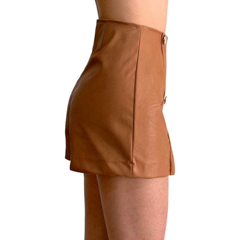 Short Falda Vinipiel Cuatro Botones