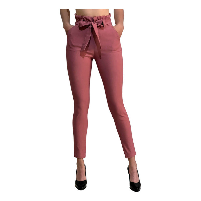 Pantalón Dama Cinturón Moño Cintura Plisada