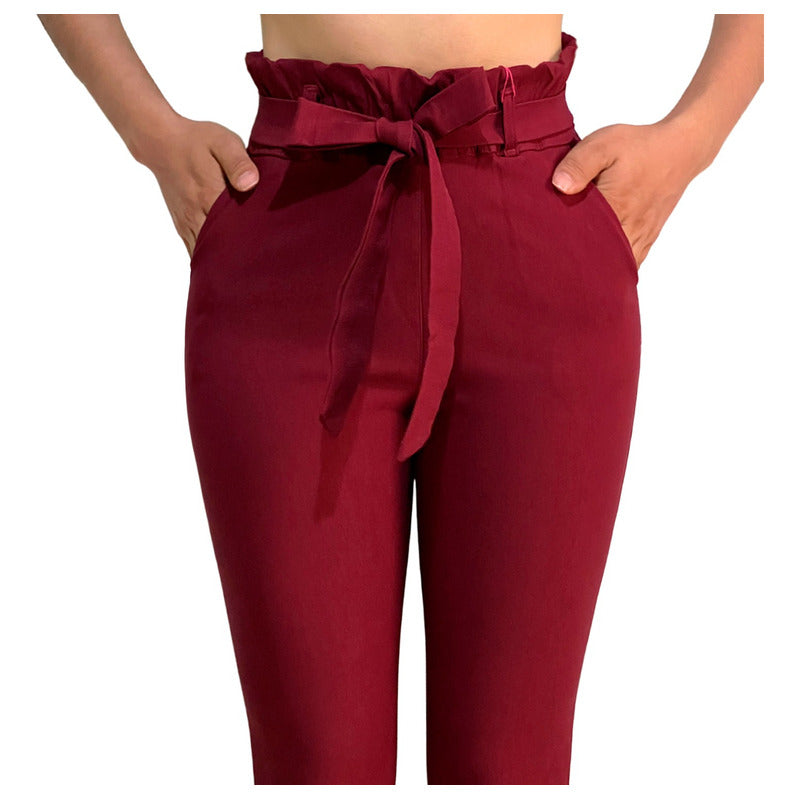Pantalón Dama Cinturón Moño Cintura Plisada