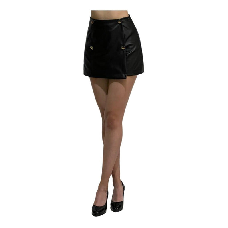 Short Falda Vinipiel Cuatro Botones