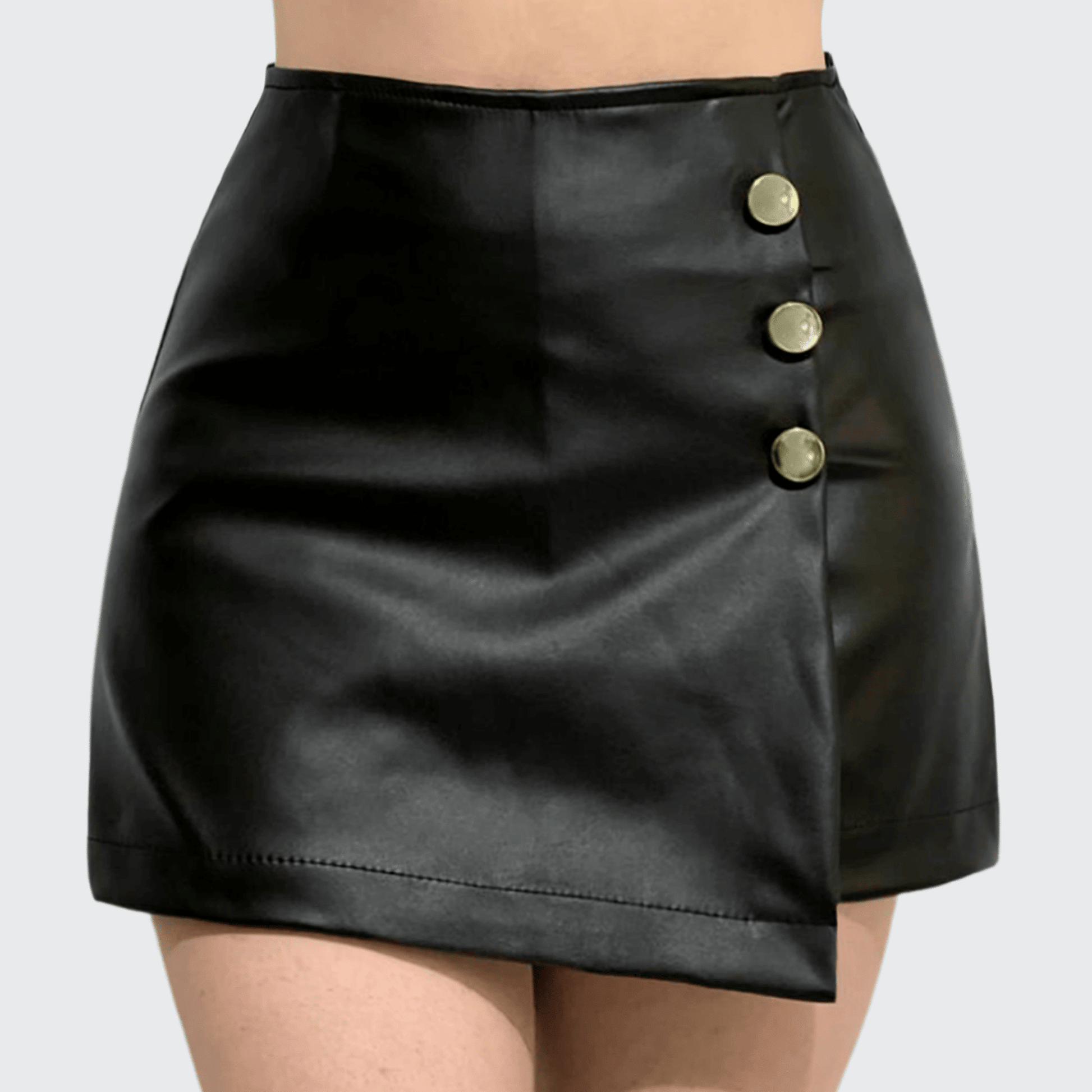 Falda Short Vinipiel Triple Botón Al Costado - AIDEE GIAN