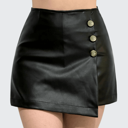 Falda Short Vinipiel Triple Botón Al Costado - AIDEE GIAN