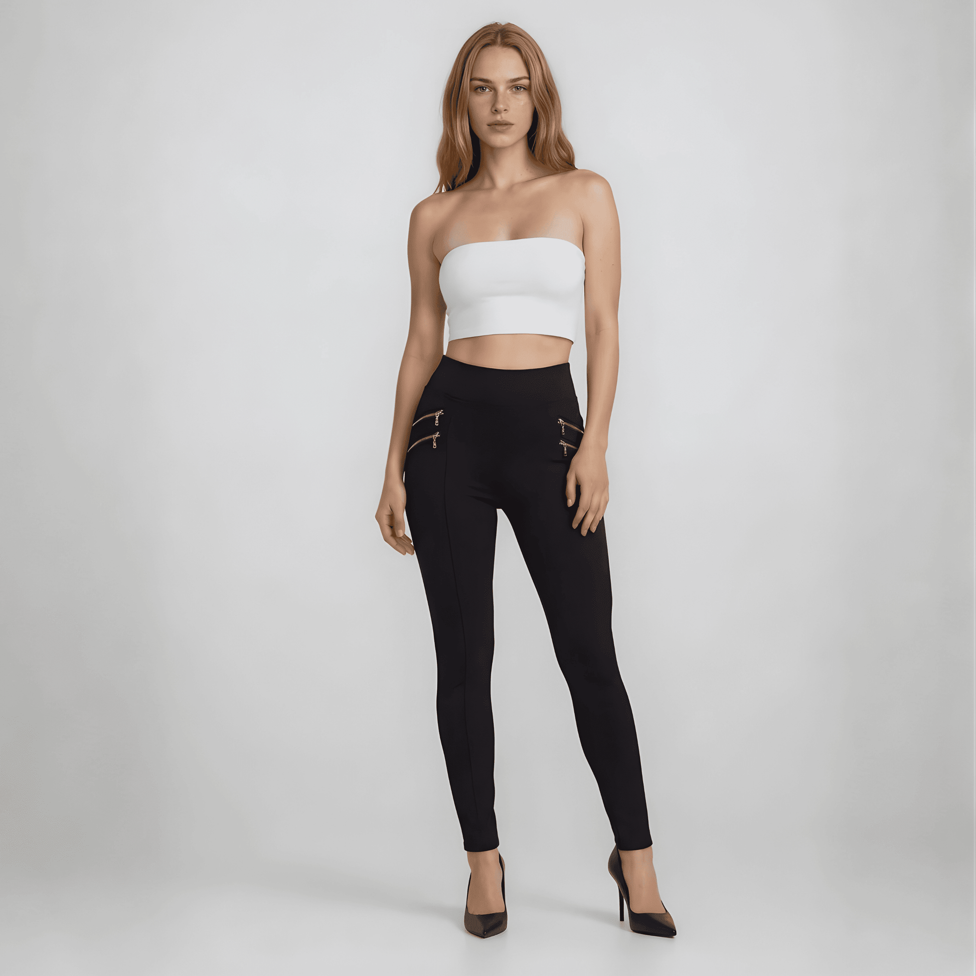 Pantalón Legging Cuatro Cierres Decorativos Skinny - AIDEE GIAN