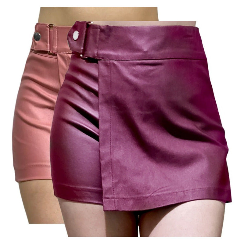 Short Falda 2 Piezas Con Broche Vinipiel + Negro Relieve