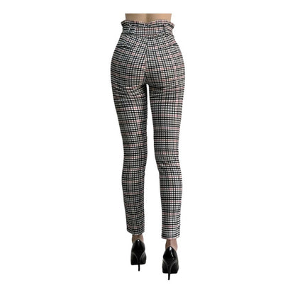 Pantalón Dama Cuadrado Cinturón Moño Cintura Plisada