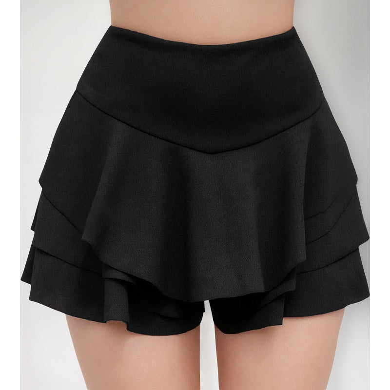 Short Falda A Capas Tiro Alto Stretch