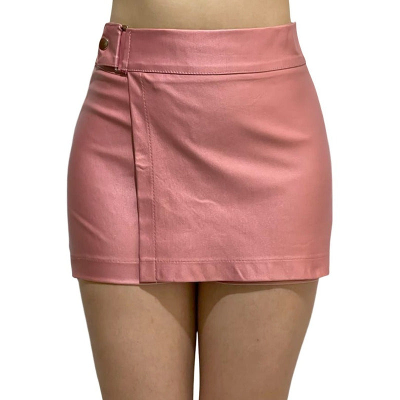 Short Falda 2 Piezas Con Broche Vinipiel + Negro Relieve