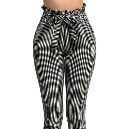 Pantalón Dama Cuadrado Cinturón Moño Cintura Plisada