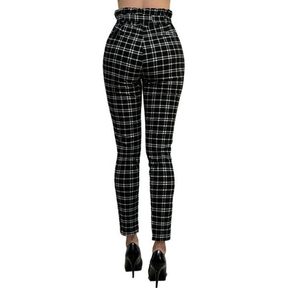 Pantalón Dama Cuadrado Cinturón Moño Cintura Plisada