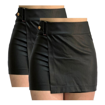 Short Falda 2 Piezas Con Broche Vinipiel + Negro Relieve