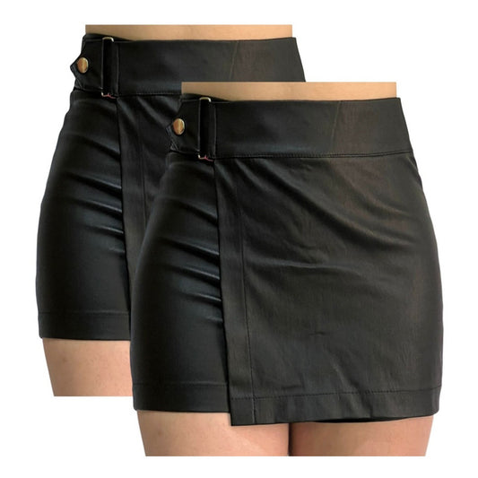 Short Falda 2 Piezas Con Broche Vinipiel + Negro Relieve