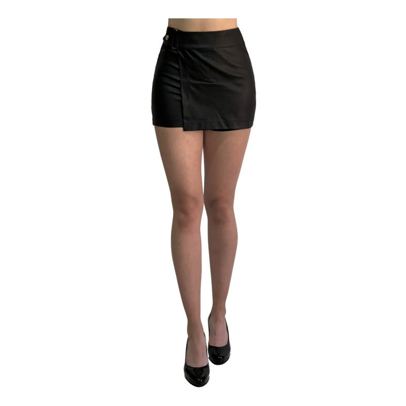 Short Falda 2 Piezas Con Broche Vinipiel + Negro Relieve